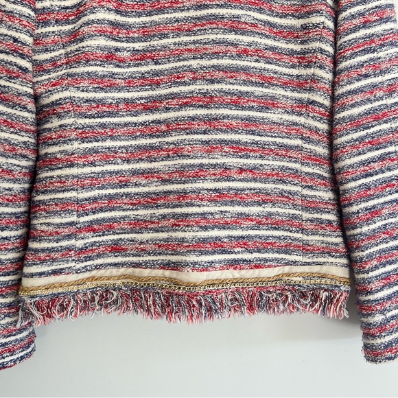 ANTHROPOLOGIE x Boston Proper Multicolor Tweed Striped Fringe Chain Jacket Sz 2 - Picture 10 of 16